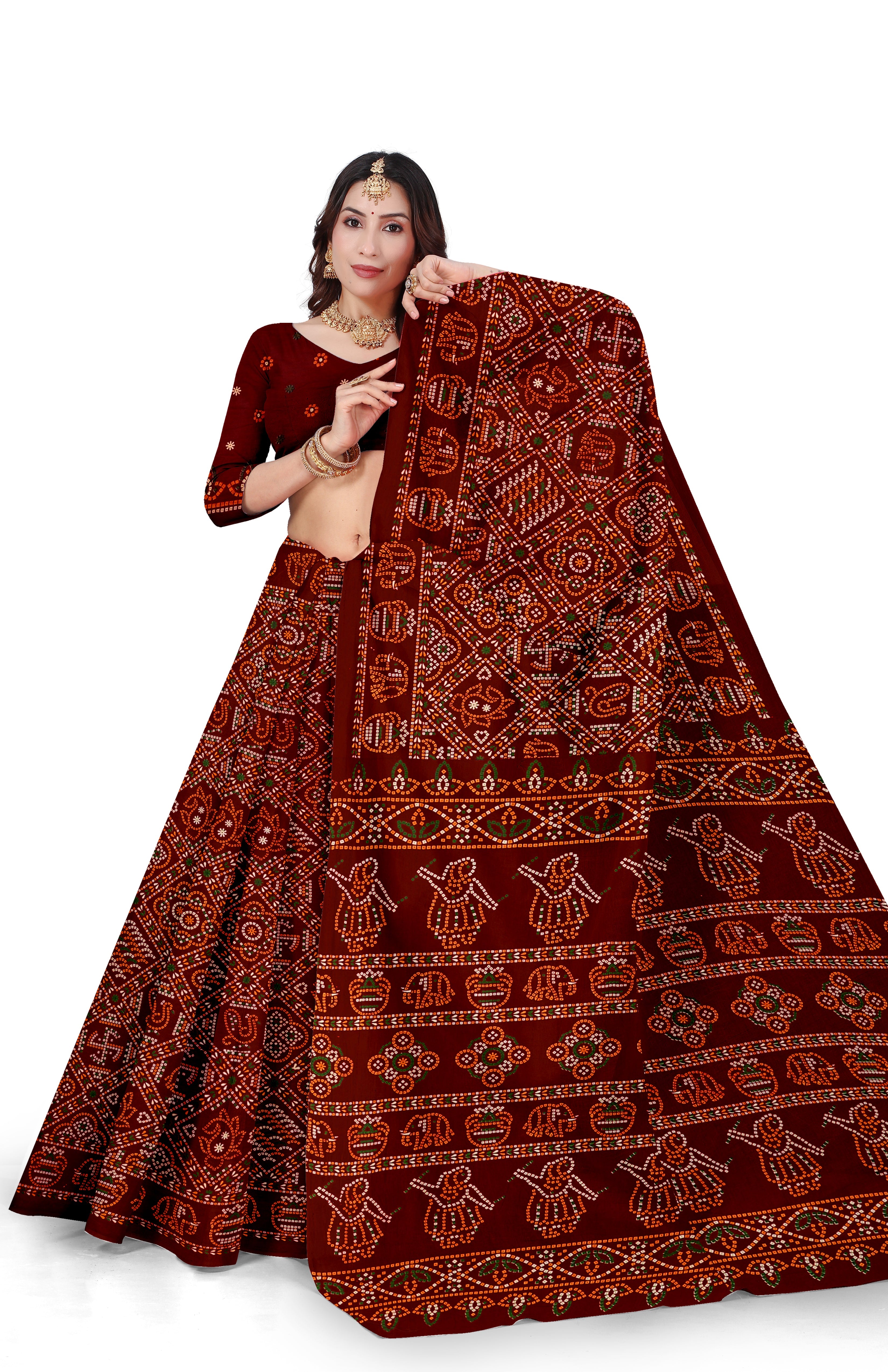 Rajkumari Heritage Print Maroon Color Bandhani Saree