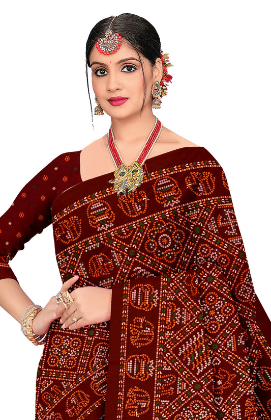 Rajkumari Heritage Print Maroon Color Bandhani Saree