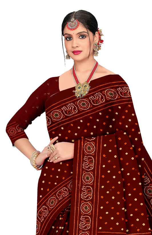 Rang Mahal Heritage Print Maroon Color Bandhani Saree