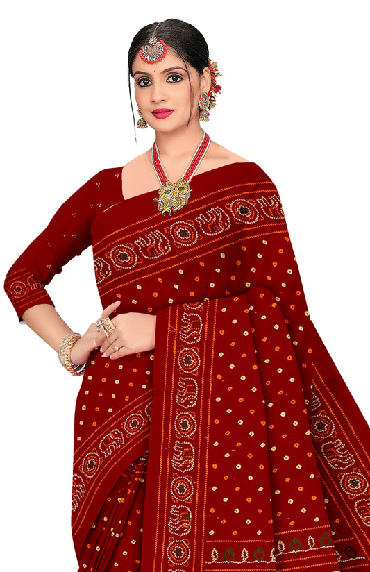 Rang Mahal Heritage Print Red Color Bandhani Saree