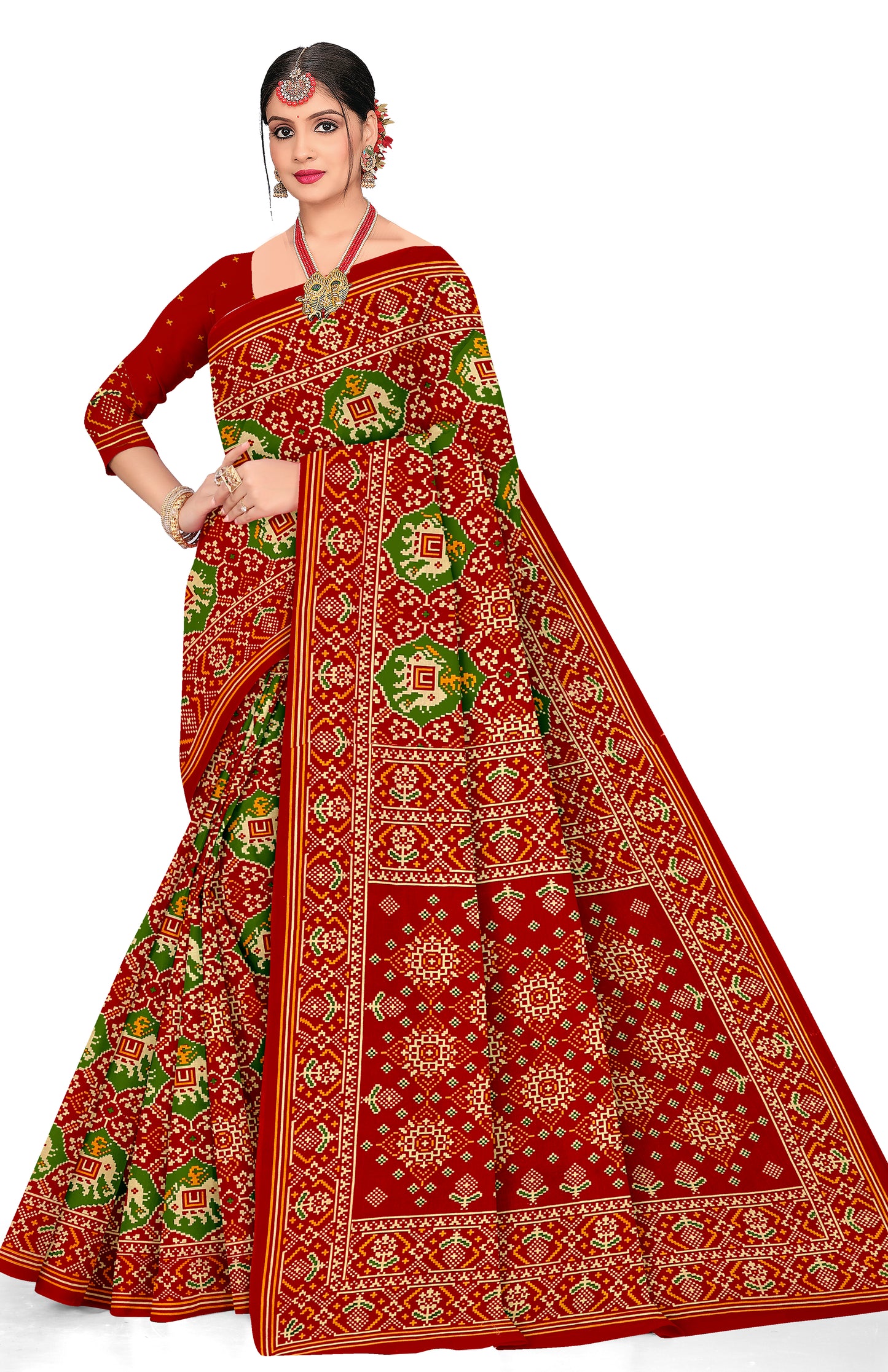 Gajraj Traditional Print Red Color Patola Saree
