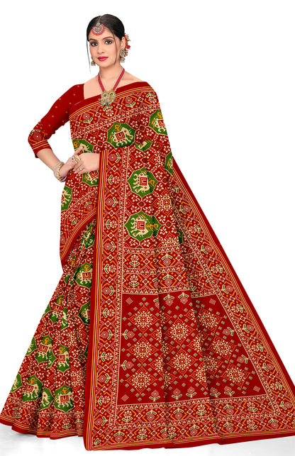 Gajraj Traditional Print Red Color Patola Saree