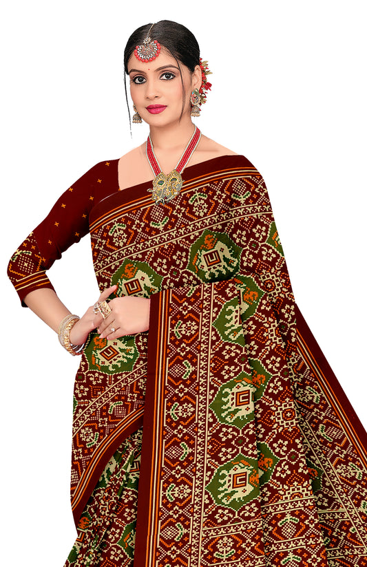 Gajraj Traditional Print Maroon Color Patola Saree