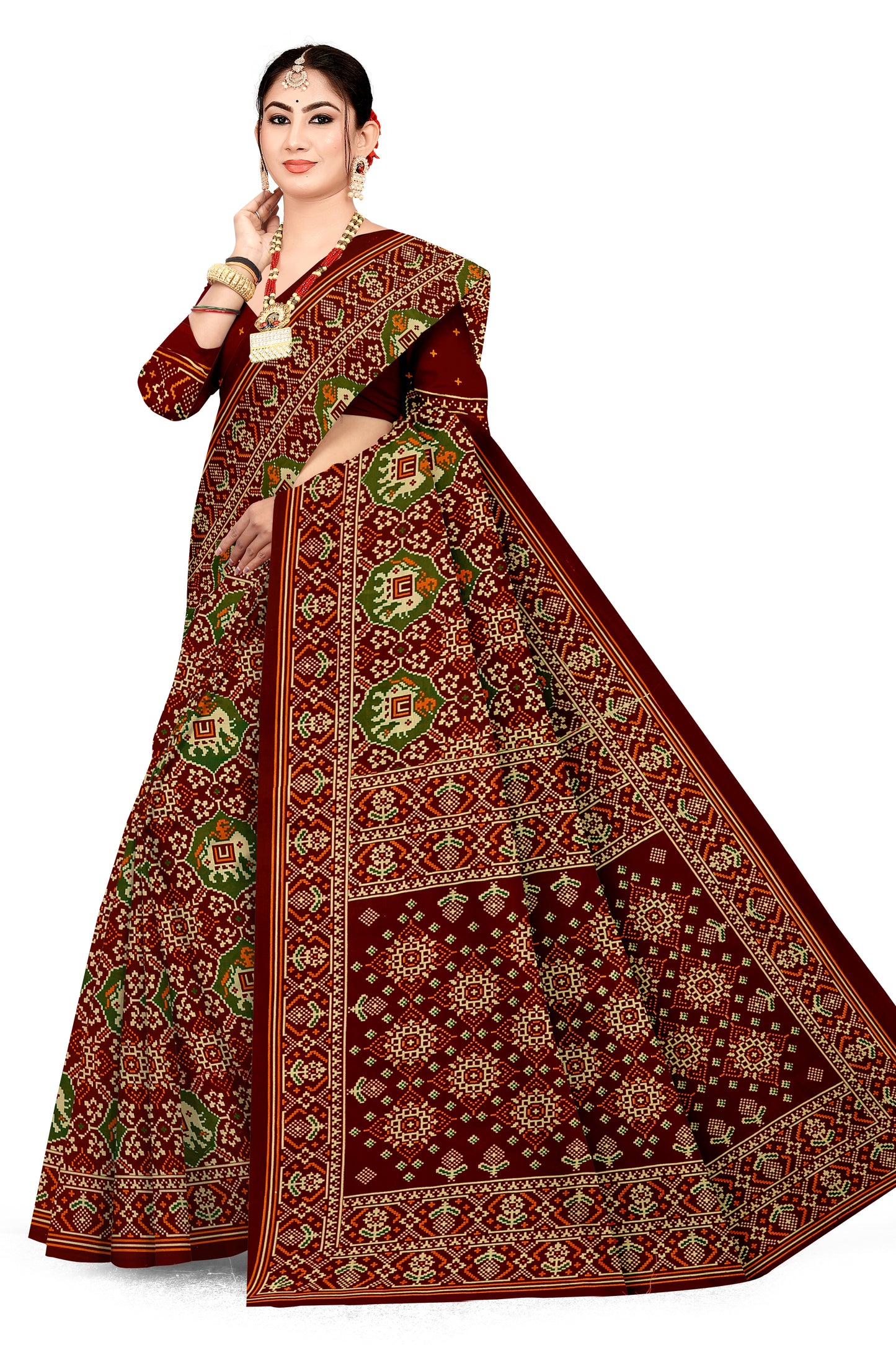 Gajraj Traditional Print Maroon Color Patola Saree