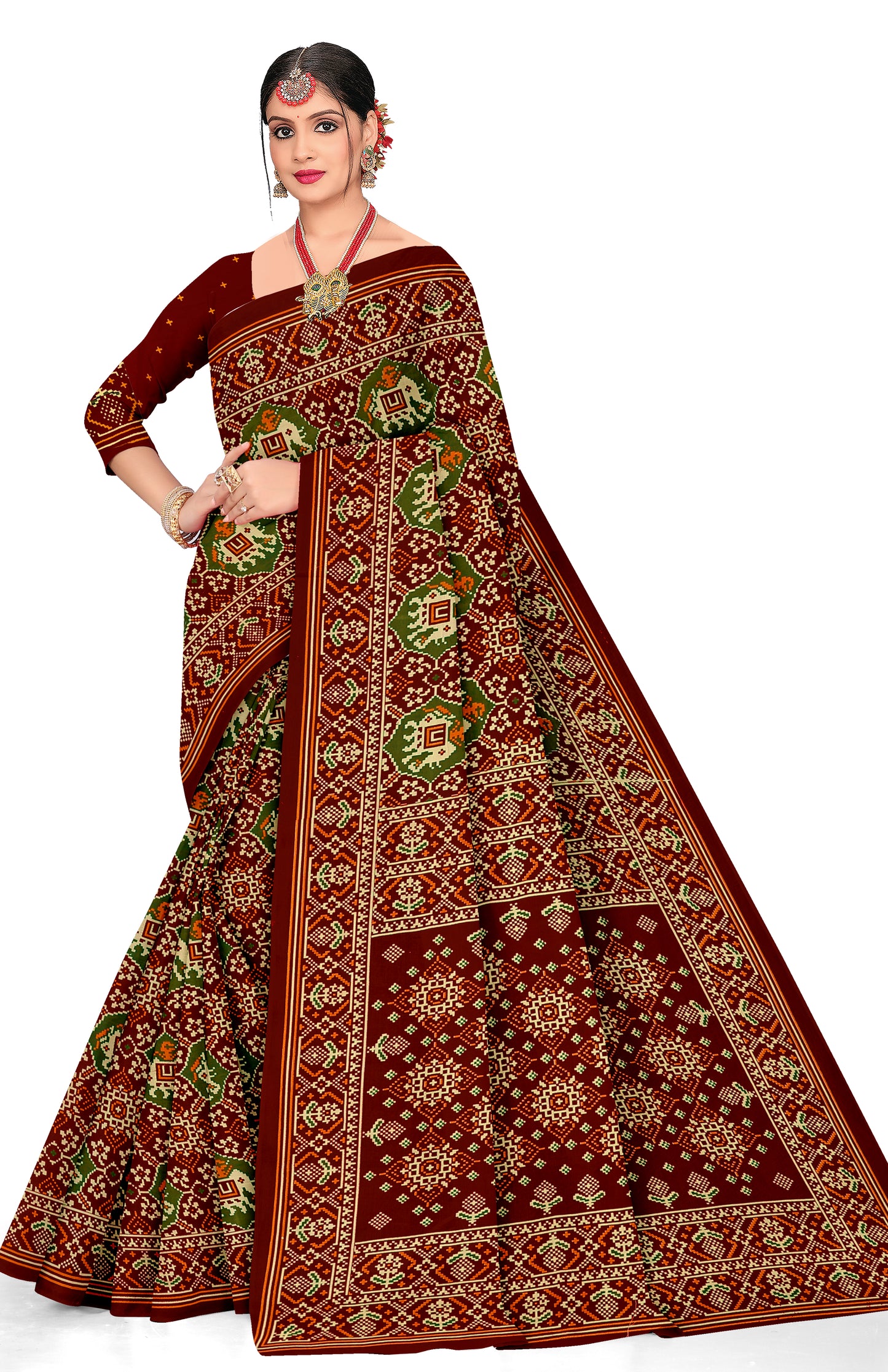 Gajraj Traditional Print Maroon Color Patola Saree