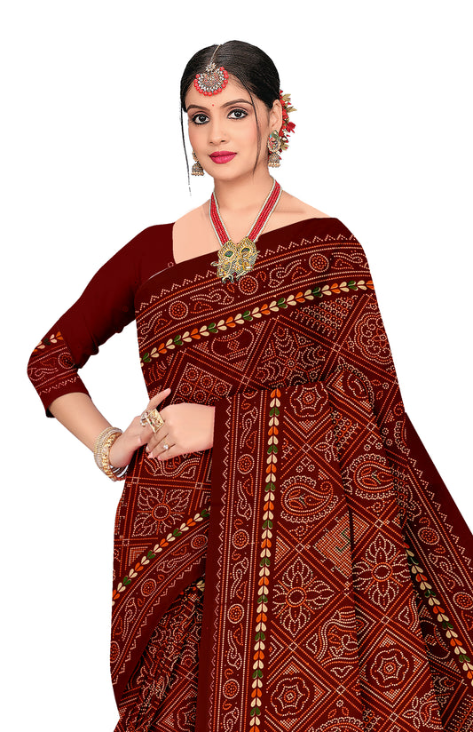 Raj Lakshmi Heritage Print Maroon Color Bandhani Saree