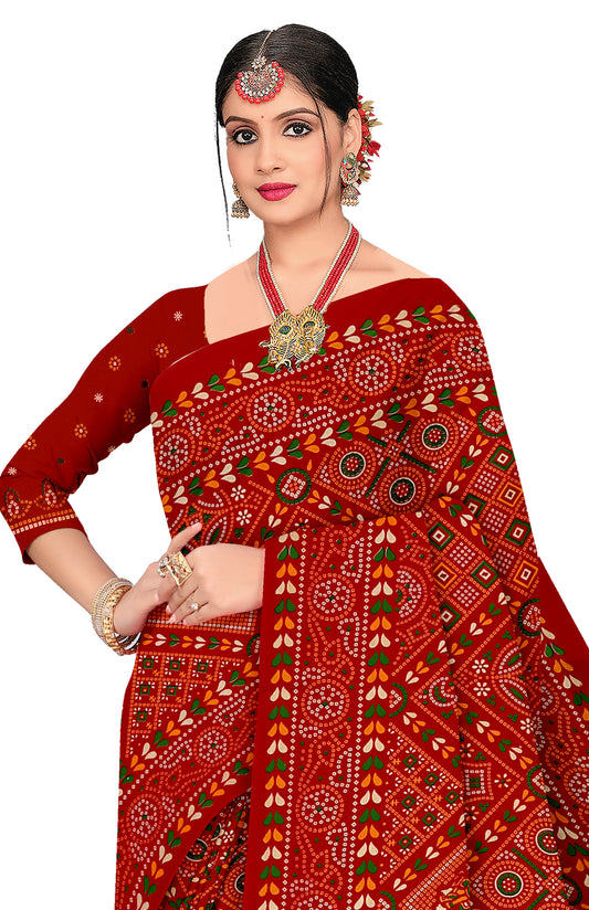 Rajwadi Heritage Print Red Color Bandhani Saree