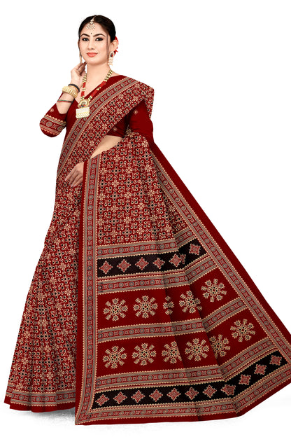 Sitara Premium Printed Ajrakh Red Color Saree
