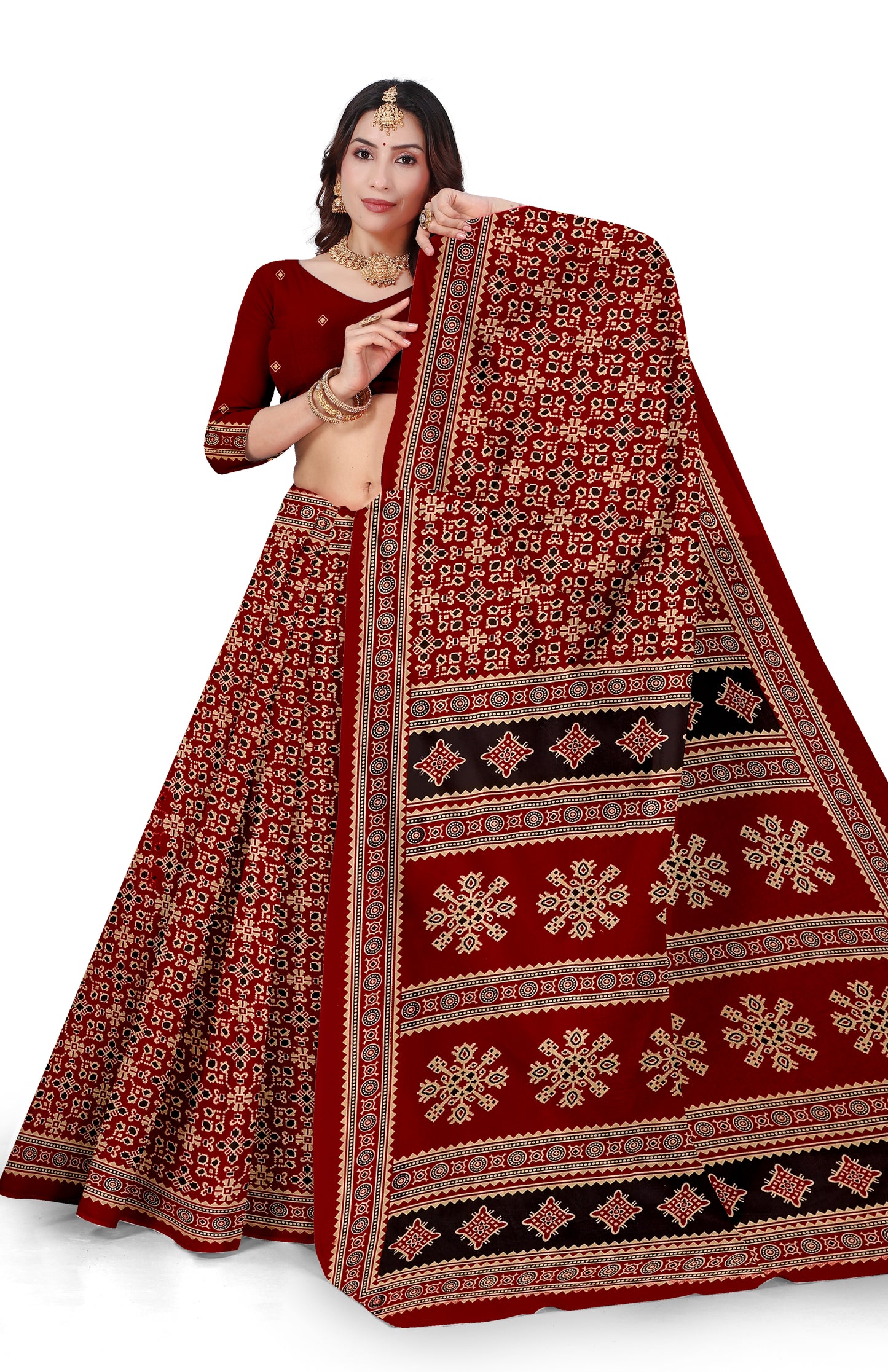 Sitara Premium Printed Ajrakh Red Color Saree