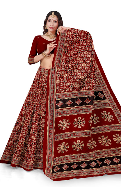 Sitara Premium Printed Ajrakh Red Color Saree