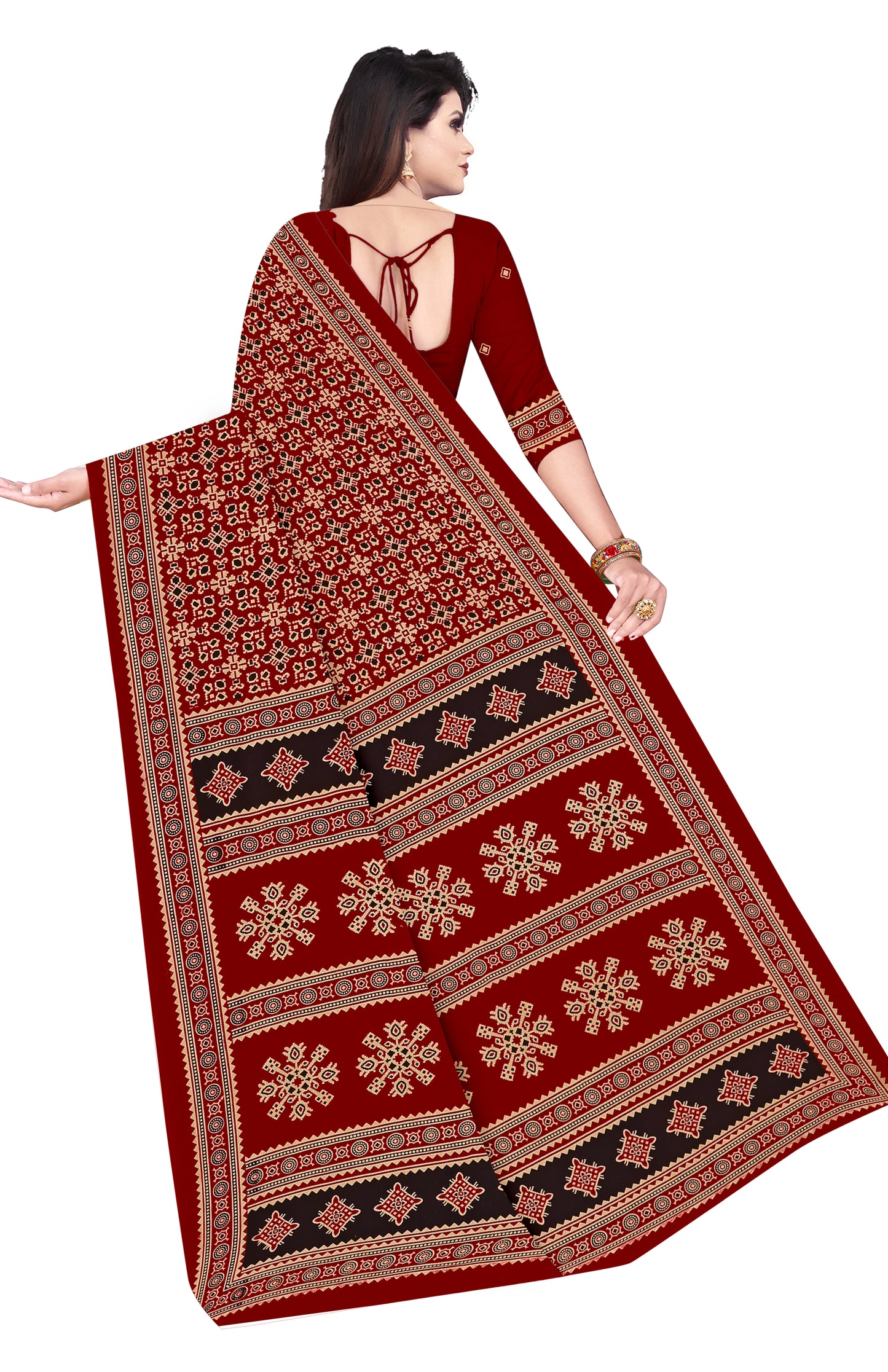 Sitara Premium Printed Ajrakh Red Color Saree