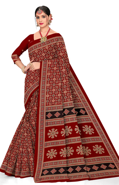 Sitara Premium Printed Ajrakh Red Color Saree