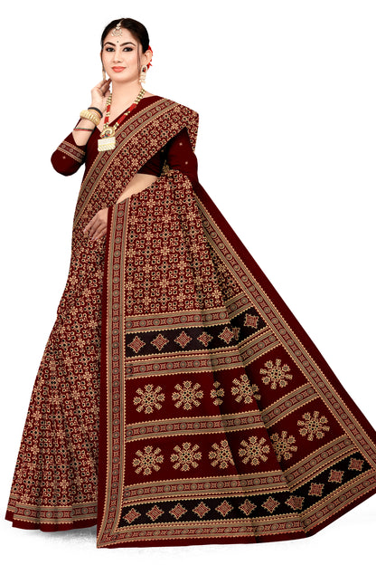 Sitara Premium Printed Ajrakh Maroon Color Saree