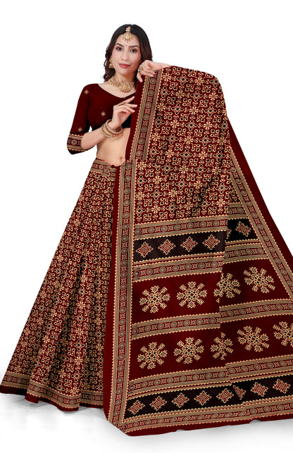 Sitara Premium Printed Ajrakh Maroon Color Saree