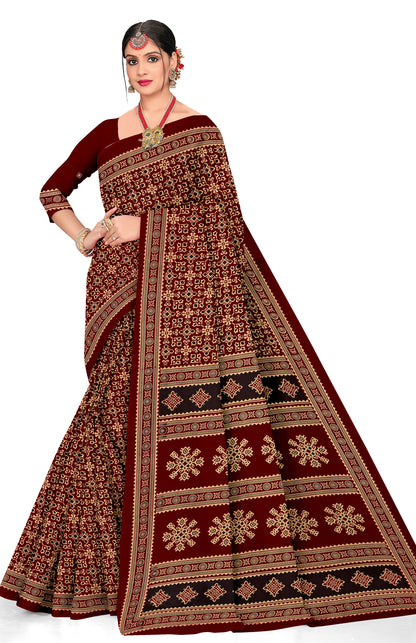 Sitara Premium Printed Ajrakh Maroon Color Saree