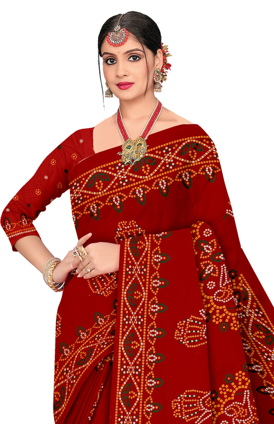 Rasmandala Heritage Print Red Color Bandhani Saree