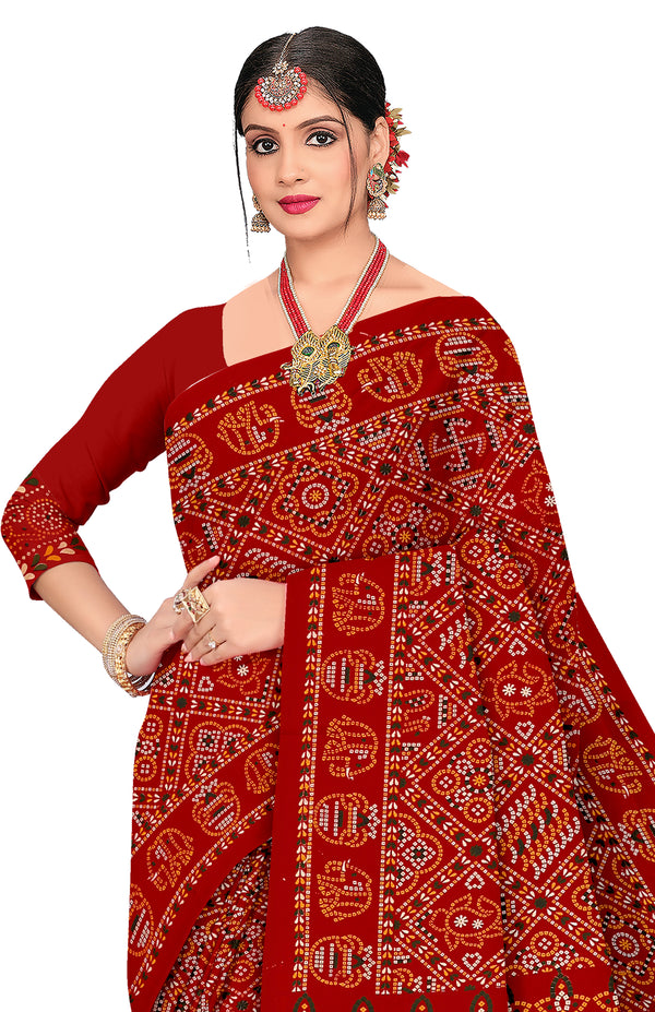 Rajkumari Heritage Print Red Color Bandhani Saree