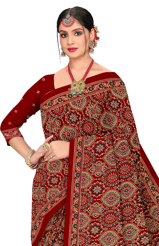 Roohi Heritage Print Red Color Ajrakh Saree