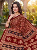 Sitara Premium Printed Ajrakh Maroon Color Saree