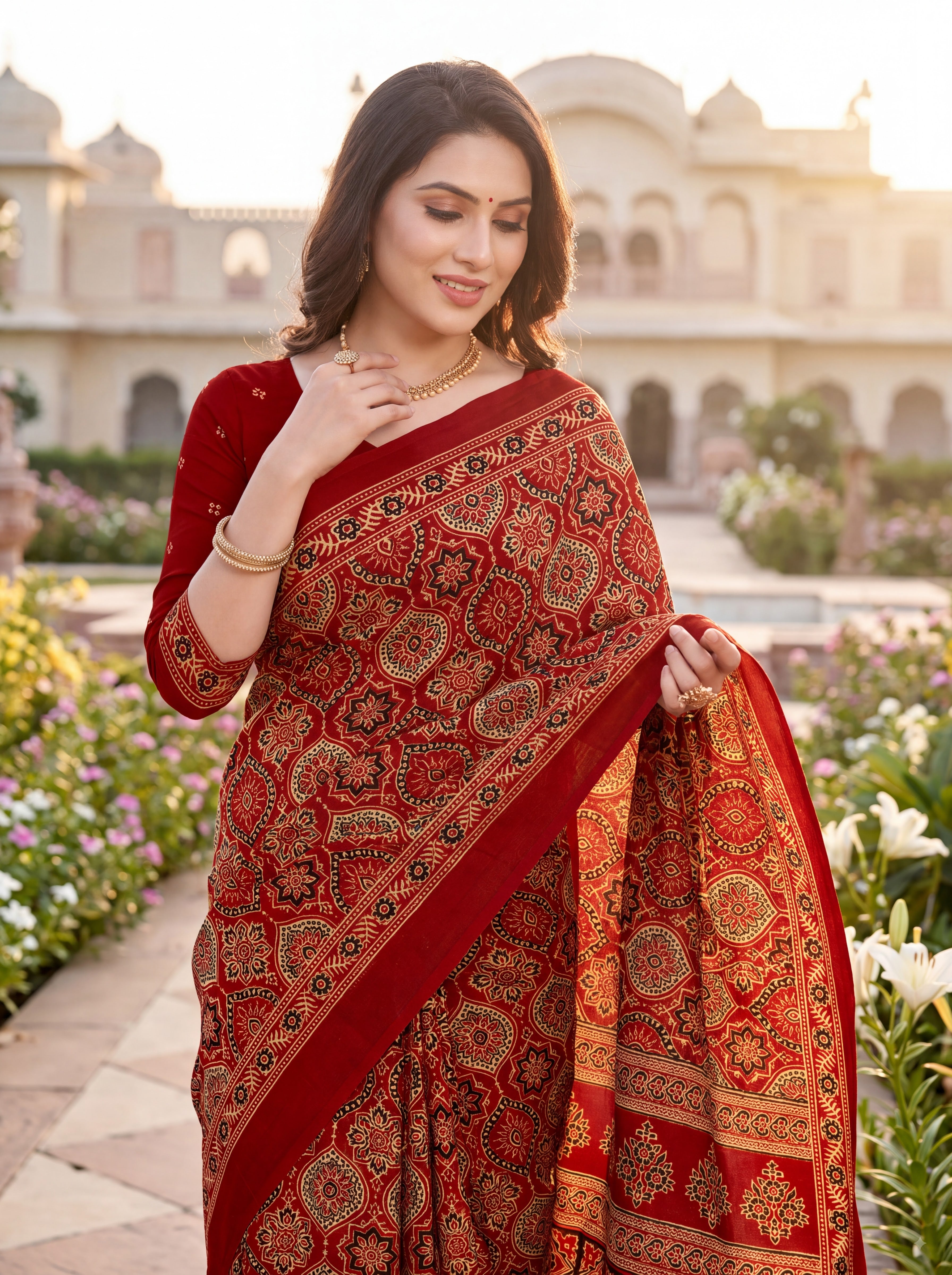 Roohi Heritage Print Red Color Ajrakh Saree