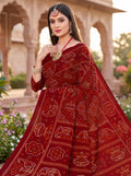Gaj Kesari Heritage Print Maroon Color Bandhani Saree