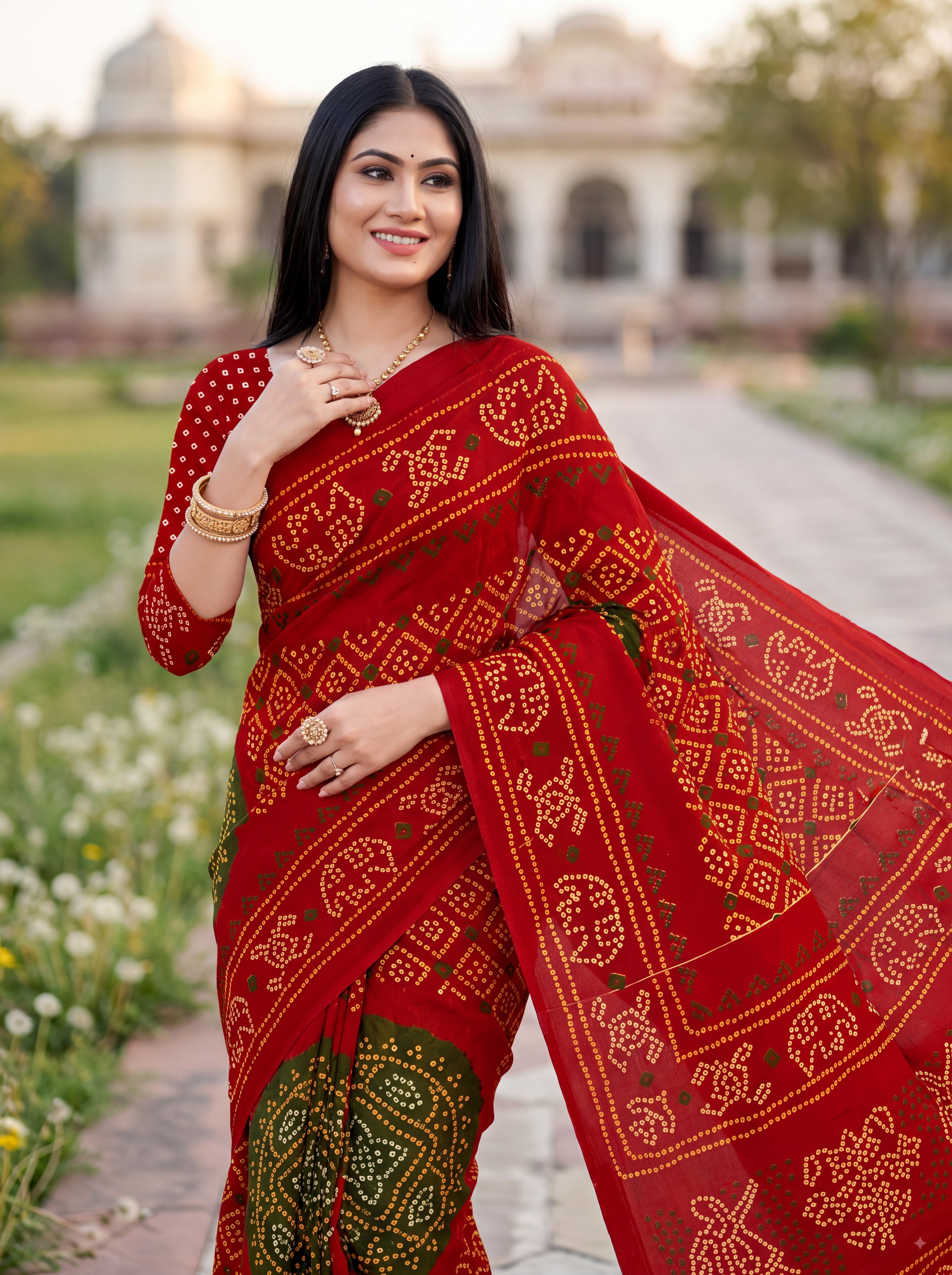 Rajratna Heritage Print Bandhani Red Color Saree