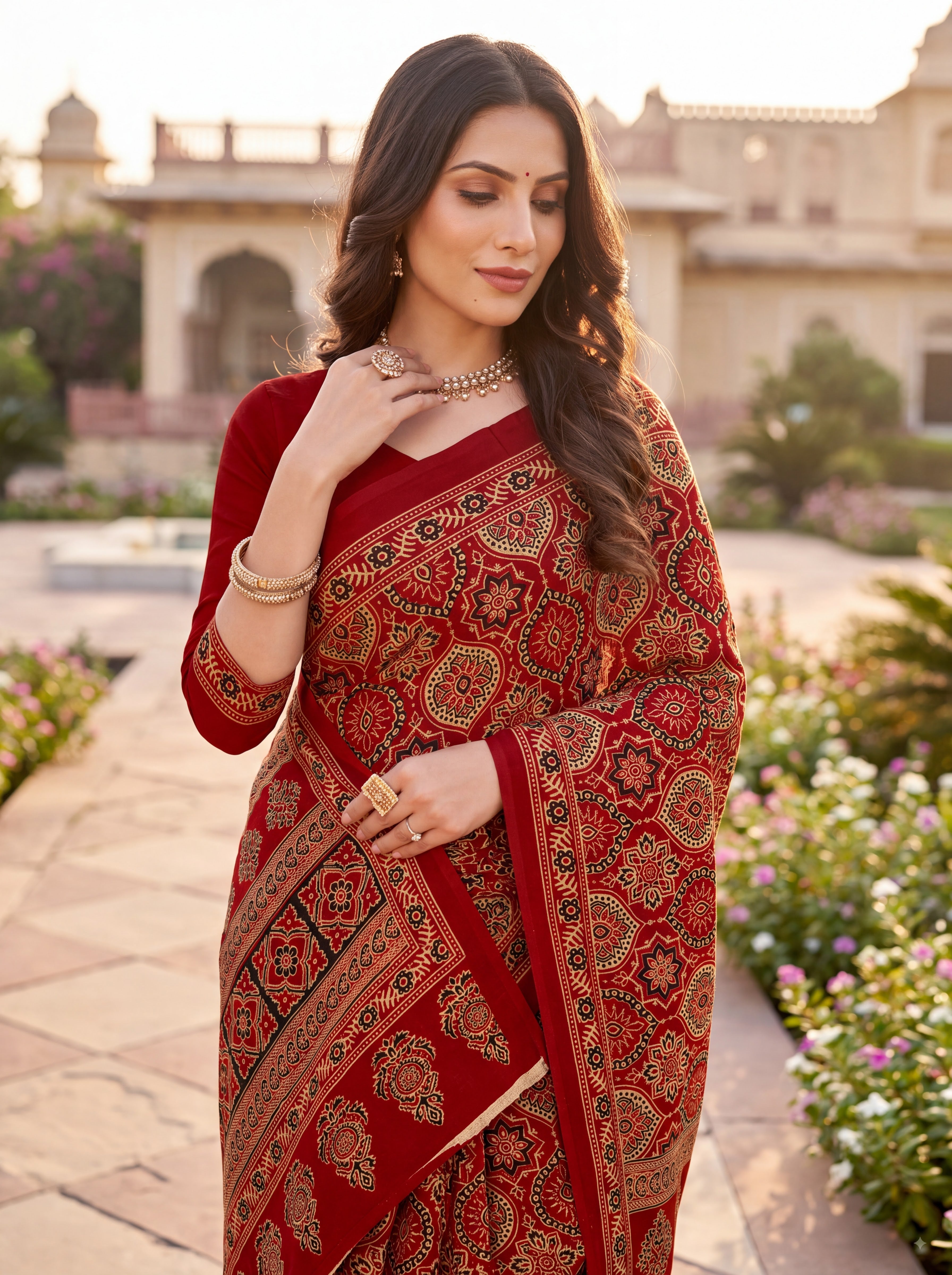 Roohi Heritage Print Red Color Ajrakh Saree