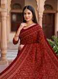 Raj Tilak Heritage Print Maroon Bandhani Saree