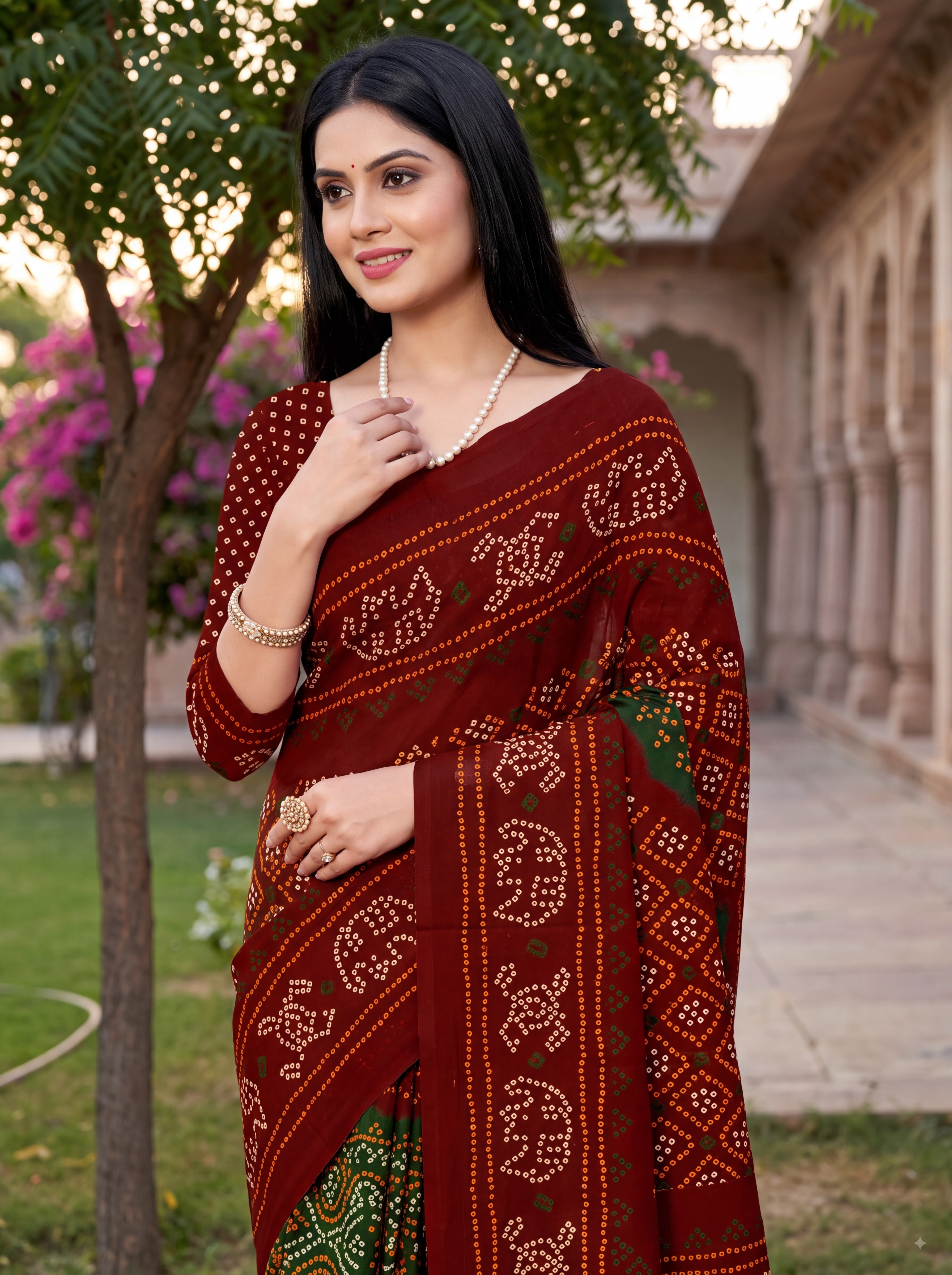 Rajratna Heritage Print Bandhani Maroon Color Saree