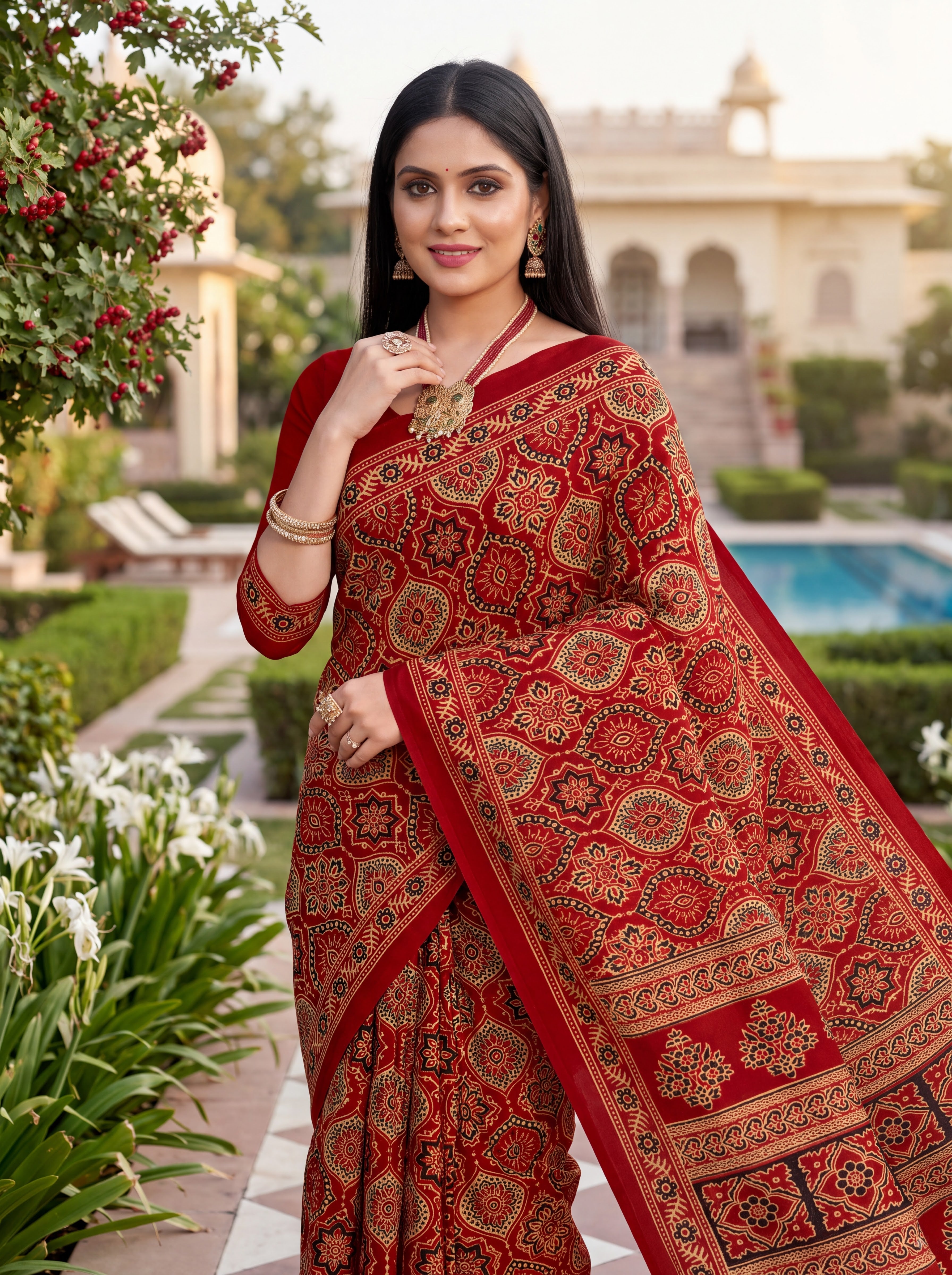 Roohi Heritage Print Red Color Ajrakh Saree