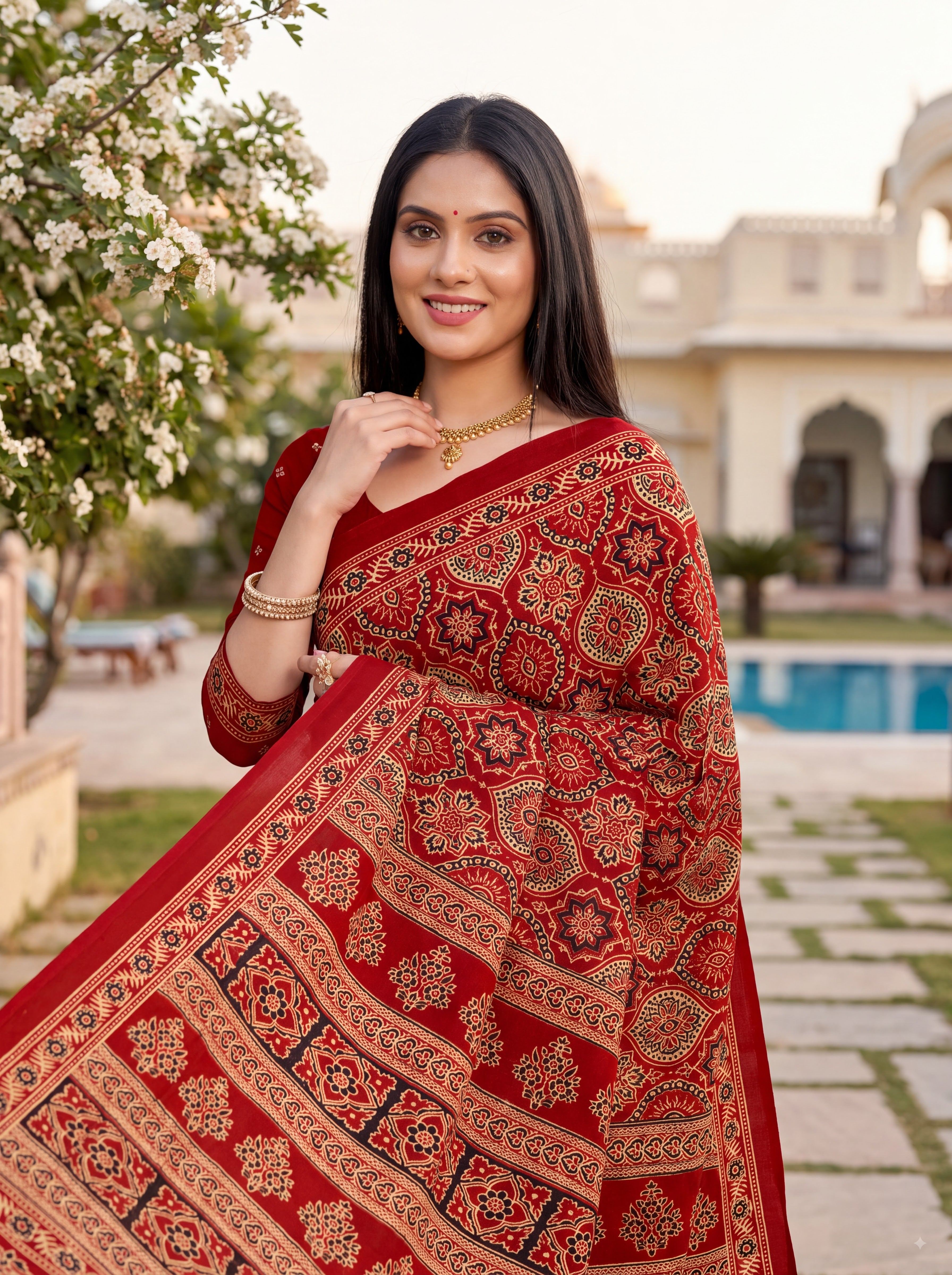 Roohi Heritage Print Red Color Ajrakh Saree