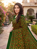 Raj Tilak Heritage Print Green Bandhani Saree