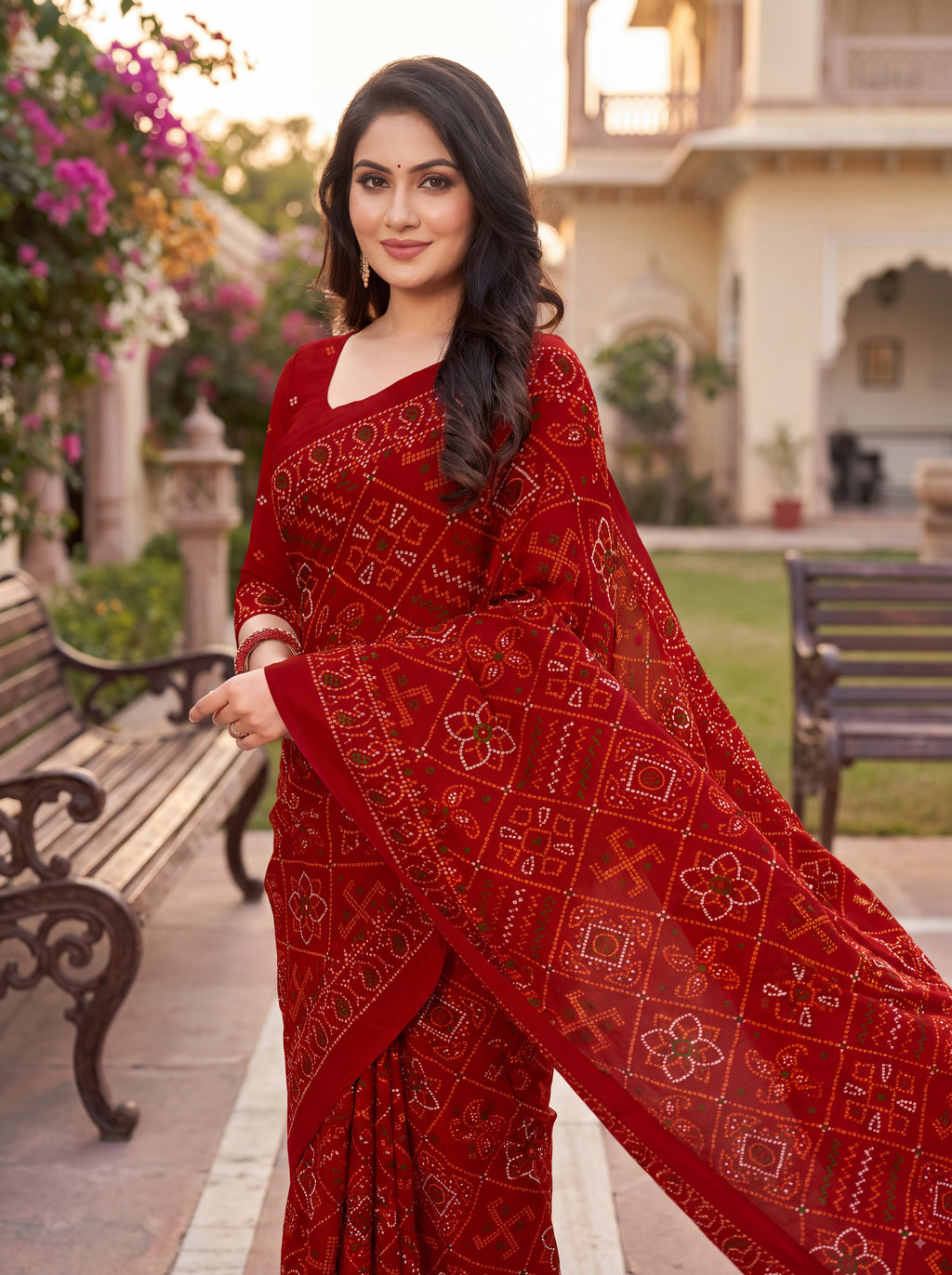 Padmavati Heritage Print Red Bandhani Saree