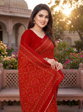 Raj Tilak Heritage Print Red Bandhani Saree