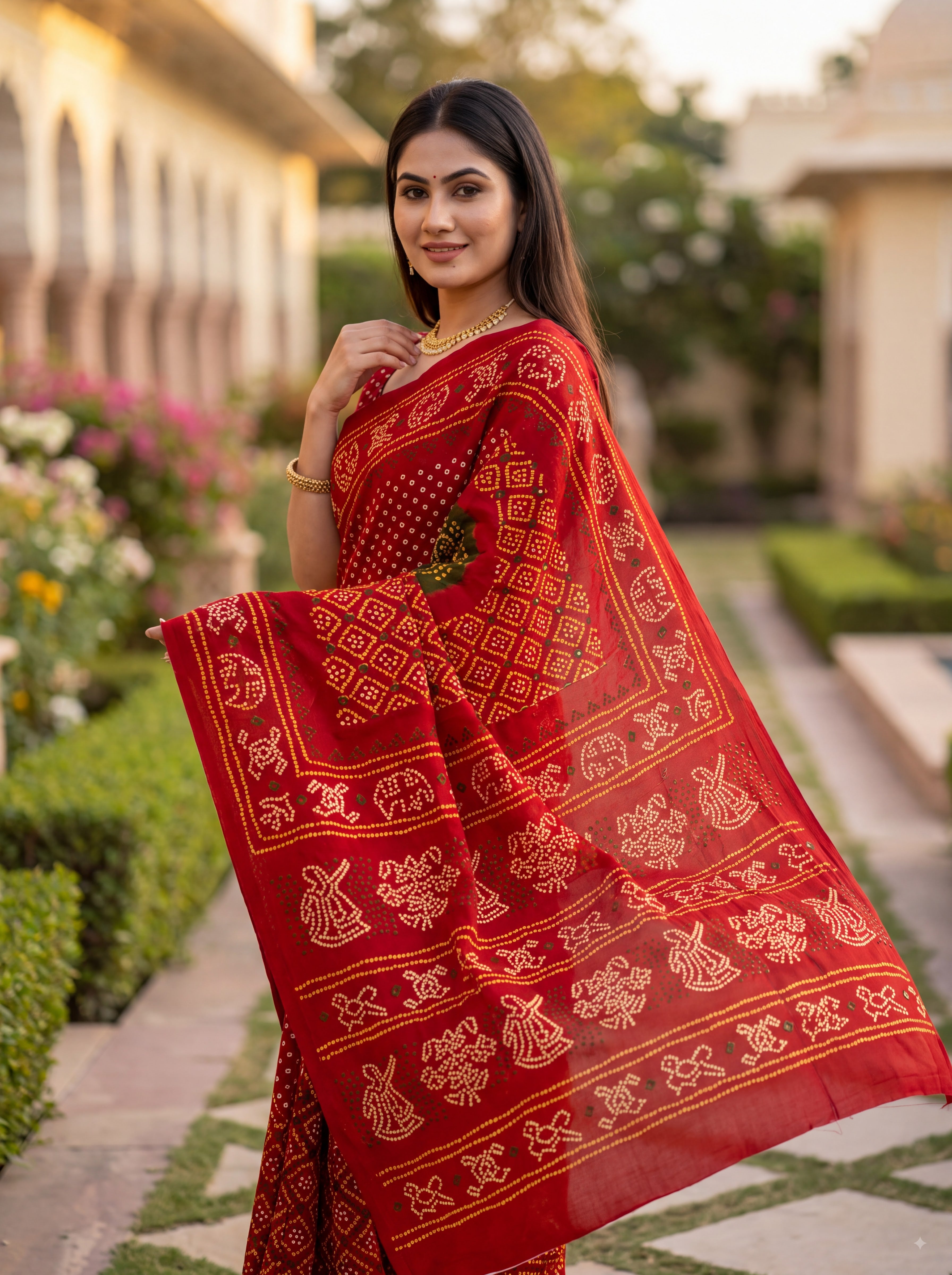 Rajratna Heritage Print Bandhani Red Color Saree
