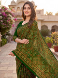 Maharani Heritage Print Green Bandhani Saree