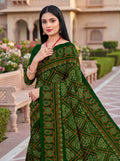 Raj Vaibhav Heritage Print Green Bandhani Saree