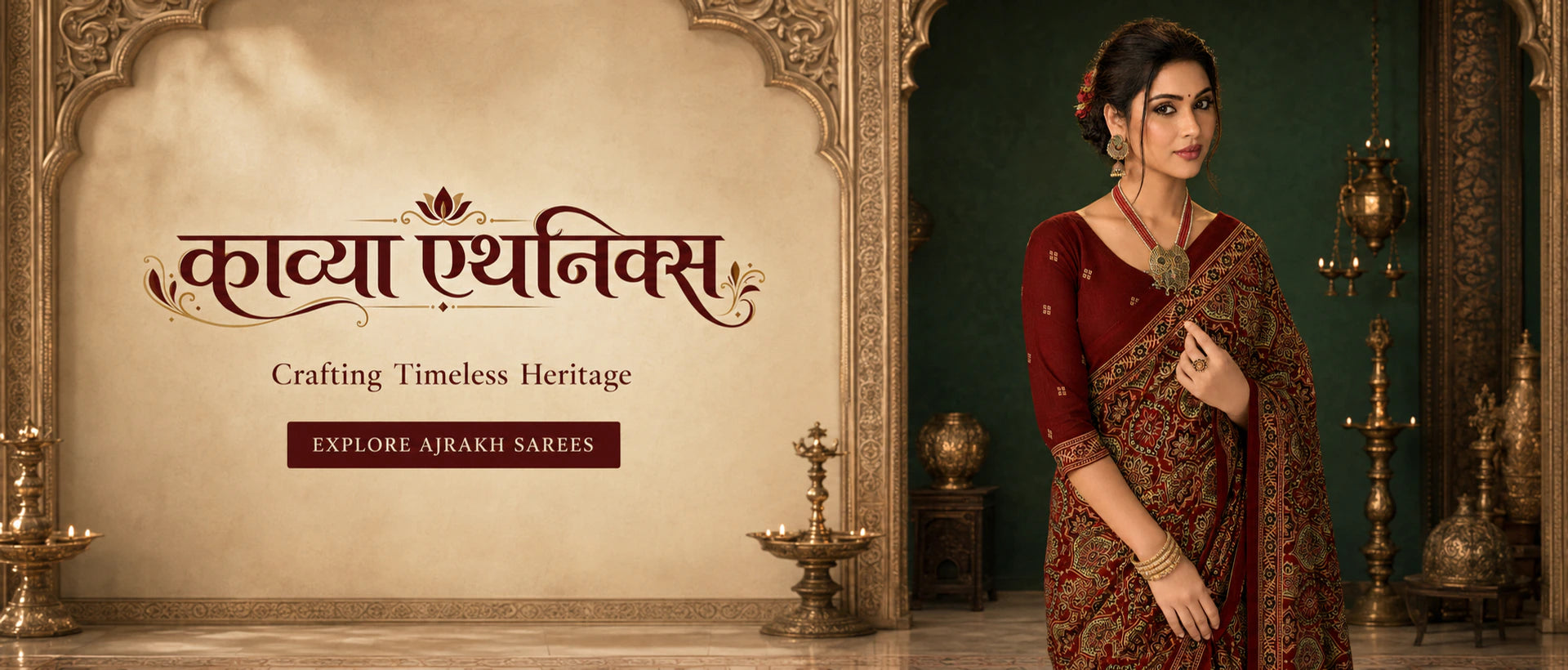 Kavya Ethnics Ajrakh saree collection