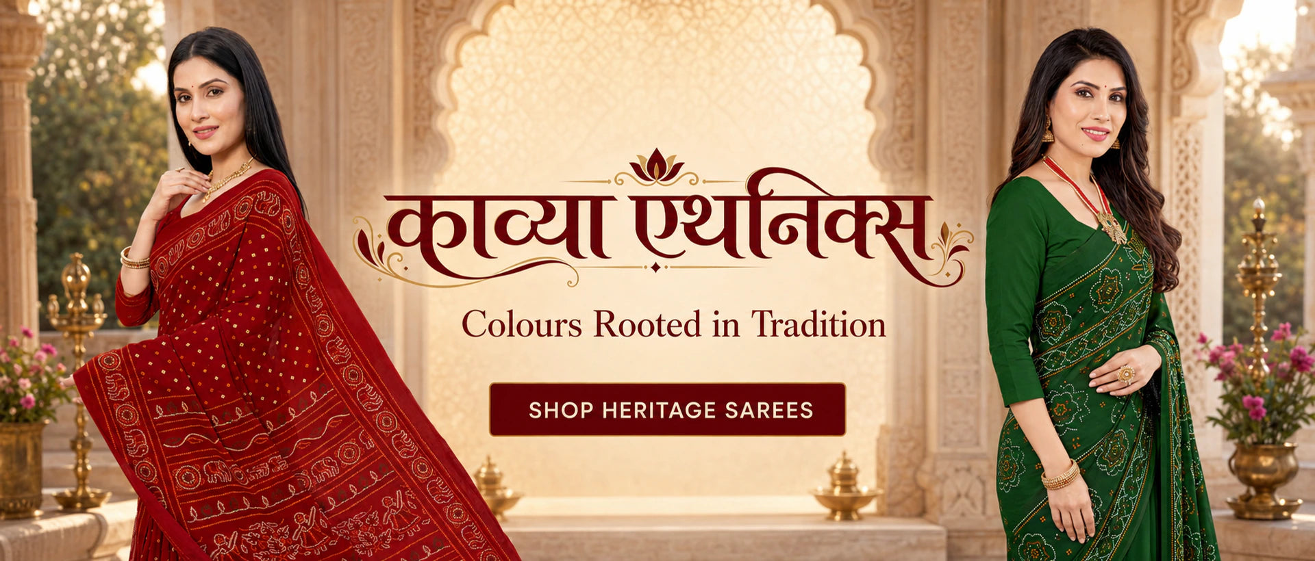 Kavya Ethnics red and green heritage sarees
